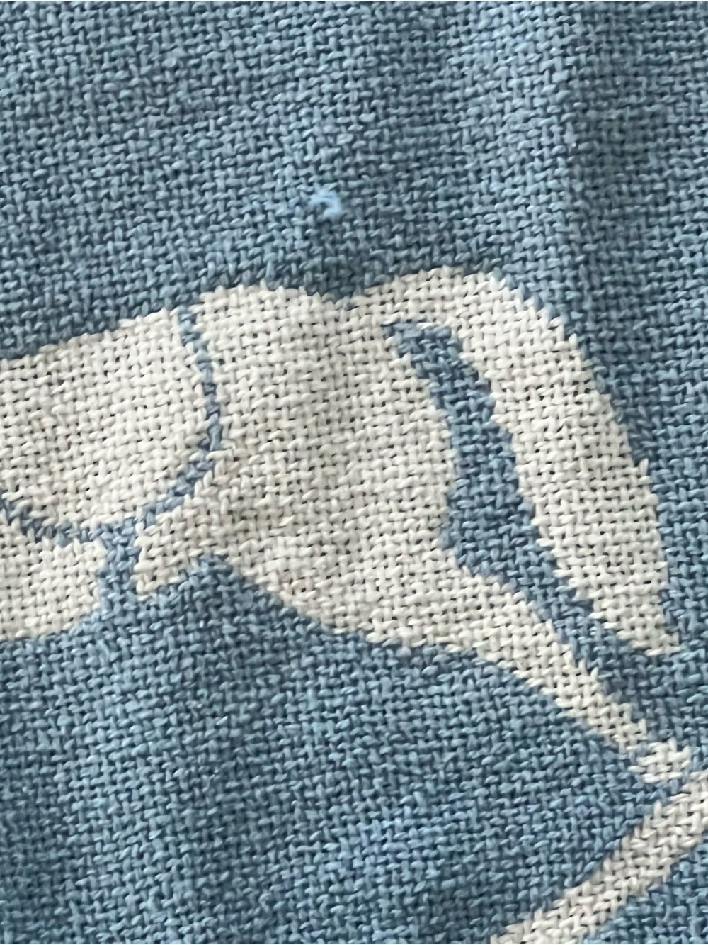Vintage 80s Blue and White Hearts and Rocking Horses Blanket w/Fringe - Picture 3 of 7